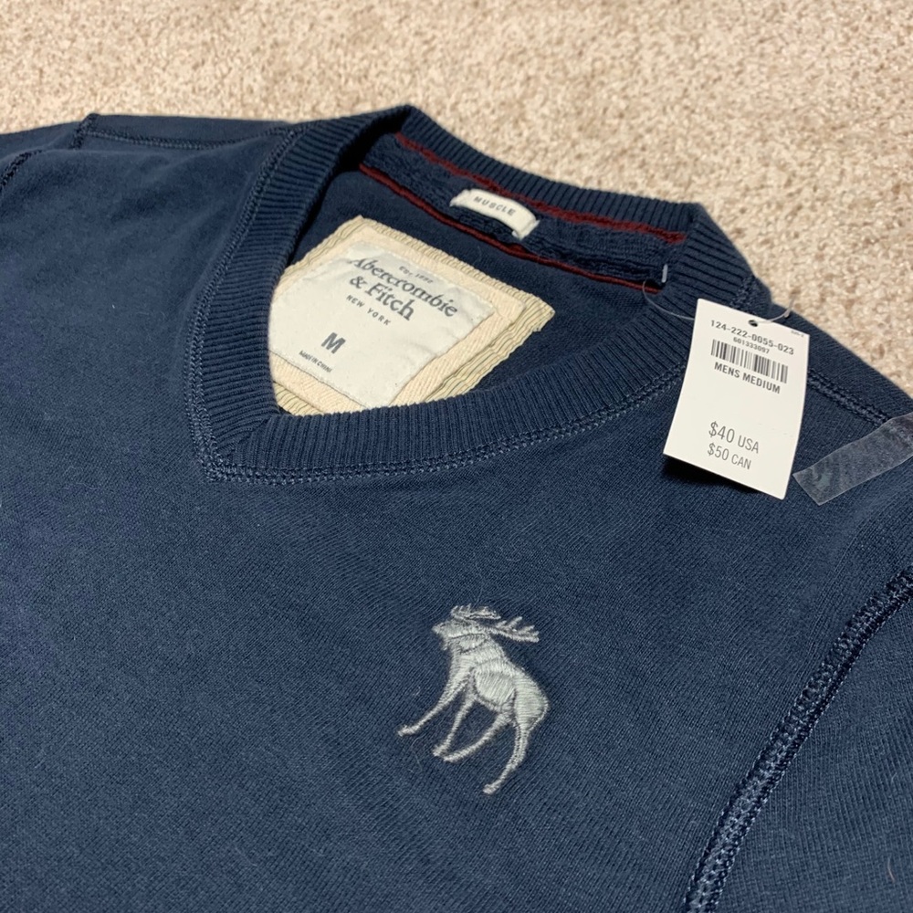 NWT A&F Long-sleeve Navy V-Neck Shirt